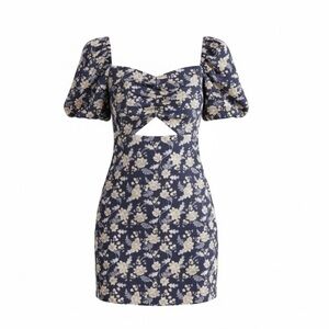 Boden Cut Out Detail Mini Dress Navy Floral Puff Sleeve NWT 8T Tall